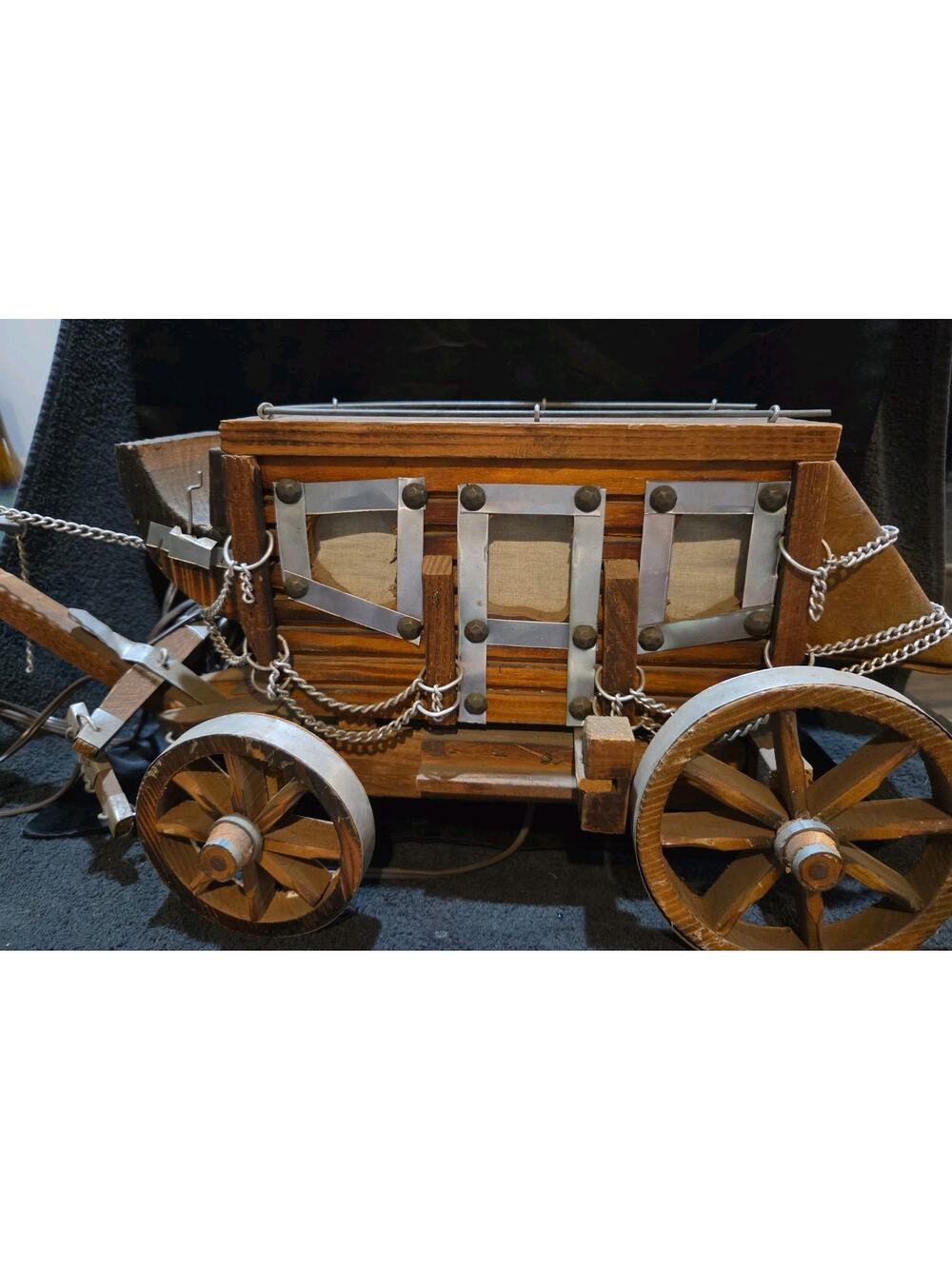 Vintage Wooden Western Wild West Wagon Stagecoach Night Light Lamp Large 24"